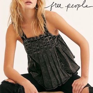 FREE PEOPLE Marina Denim Pleated Top